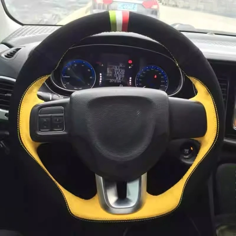 

Сшитый вручную нескользящий черный, желтый замшевый чехол на руль автомобиля для Dodge Grand Caravan Journey Avenger Durango Fiat