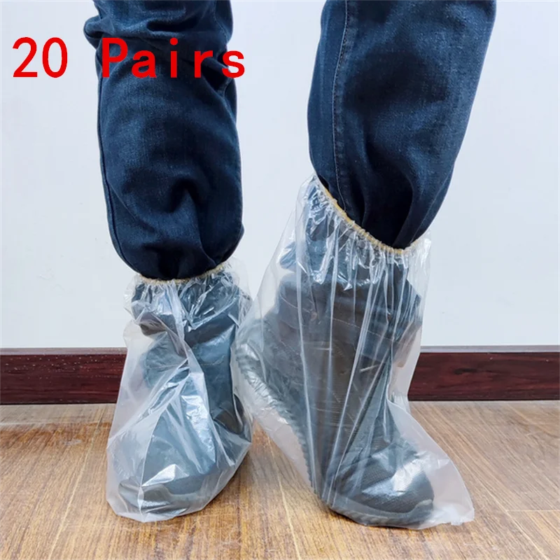 

5/10/20 Pairs Clear Disposable Shoe Covers Reusable PE Rain Boots Overshoes Rain Thick Wear-resistant Waterproof Foot Covers