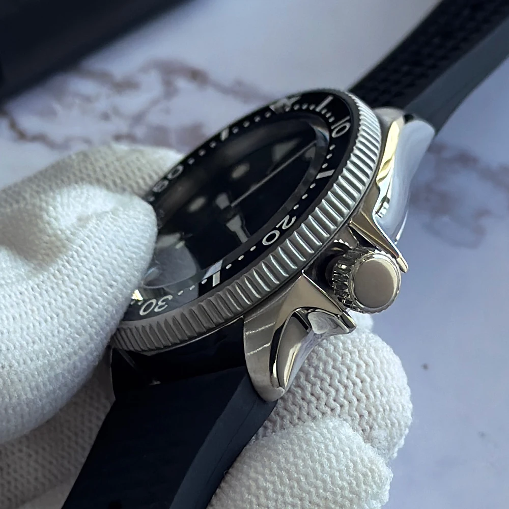 YEJIAOLAN 38mm NH36 Black Dial Automatic Watch Rubber Strap Sapphire Glass Rotating Bezel for 3.8 Screw Crown Date Luminous SKX