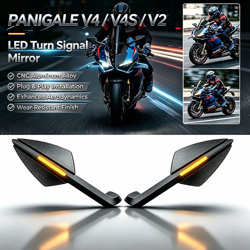 Neue Motorrad-Spiegel mit LED-Blinkern, klappbare Rückspiegel für Ducati Panigale V4S V4 Panigale V2 2018-2024