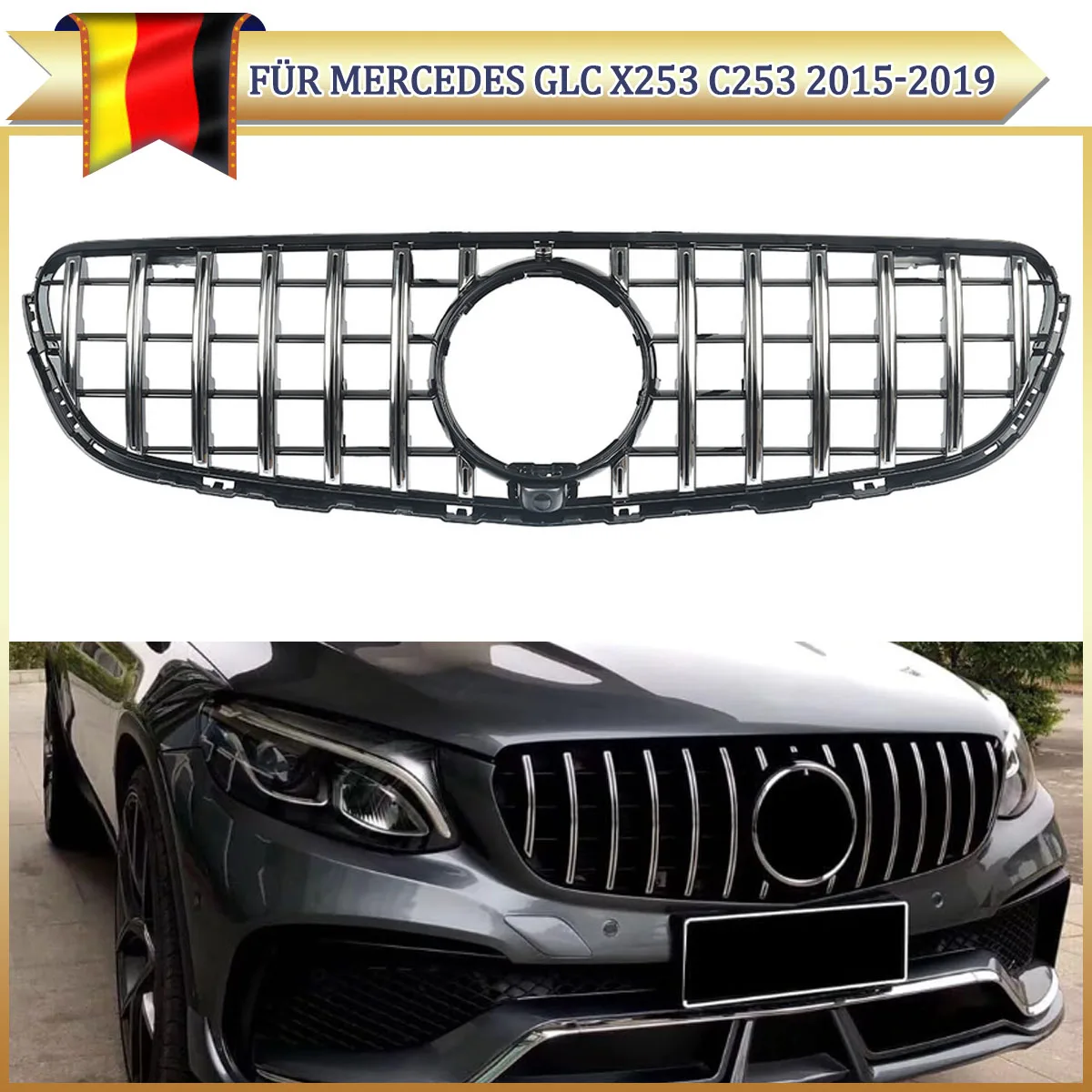 

Решетки переднего гоночного бампера автомобиля GT Style для Mercedes Benz C253/X253 GLC300 2016 2017 2018 2019 с отверстием для камеры