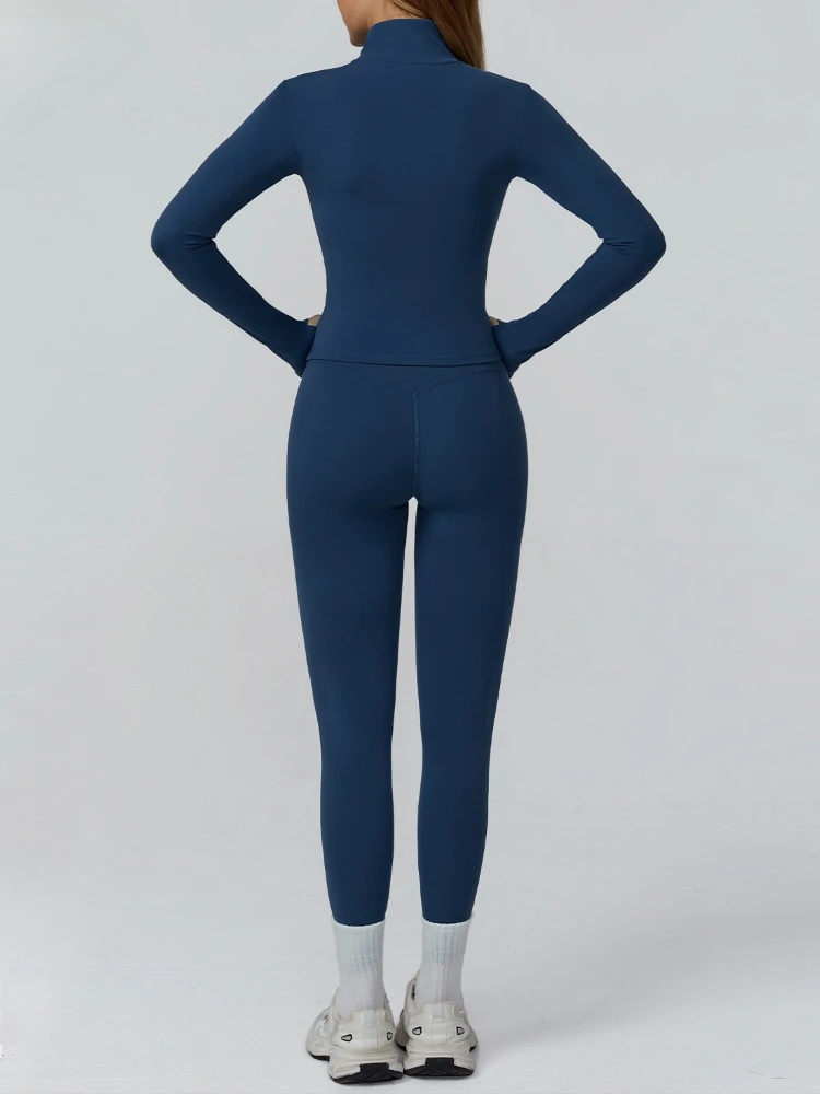 Women Yoga Set Color Block Brushed Zipper Jacket Slim Leggings Sports Bra Running Workout Outfit Three Piece Suit Active Wear