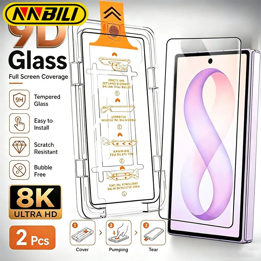 NNBILI 2er-Pack Vollflächiger Gehärteter Glas-Displayschutz für Samsung Galaxy Z Fold 4 / 5 / 6 / 7 / 8 / 8 Ultra Serie, HD Klar