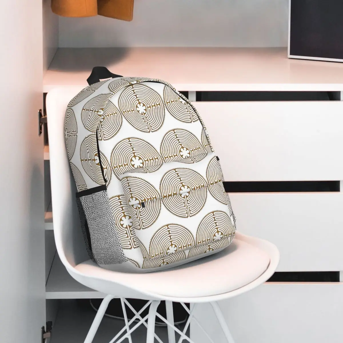 Symbol Chartres Labyrinth Metal Gold Antique Style Backpack Hot Sale Daypack Large Capacity BookBag Shoulder Bags School Bag