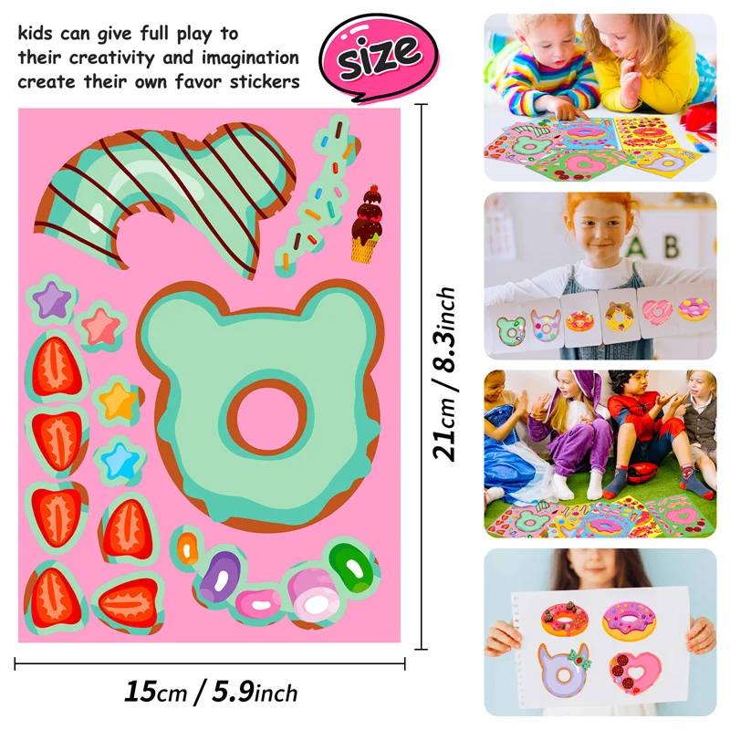 DIY Donut Stickers Art Crafts Toys for Kids Make Your Own Doughnuts Dessert Decoration Stickers Children Festival Rewards Gift