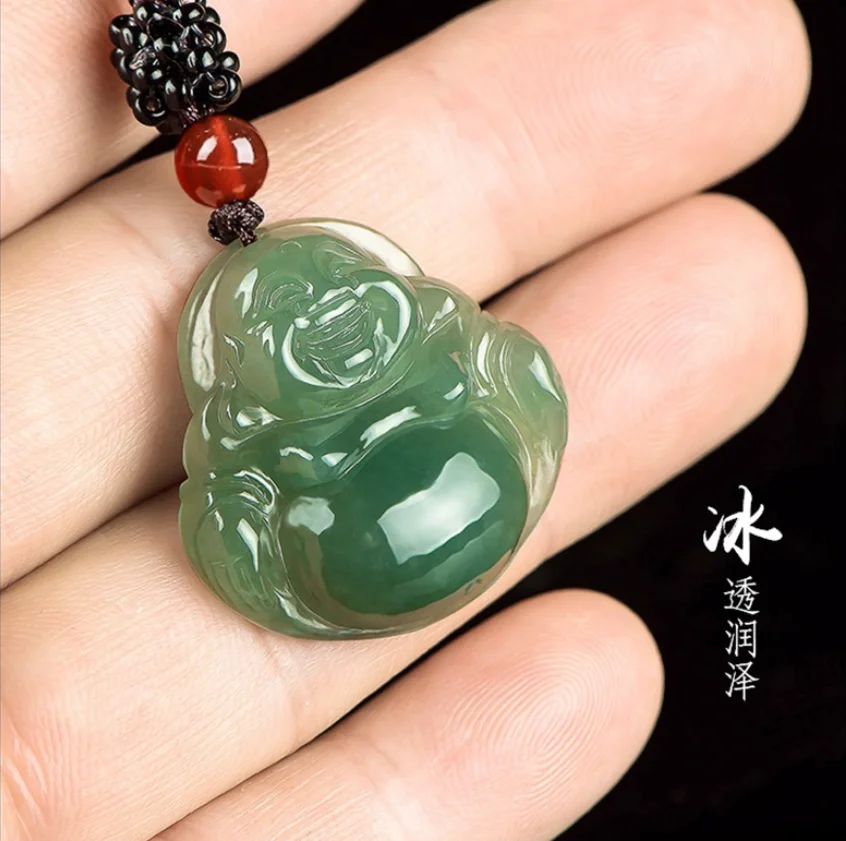 غرامة المجوهرات الطبيعية اليشم A + الجاديت النفط الأخضر مايتريا بوذا قلادة اليشم قلادة الأزياء والمجوهرات التميمة #2