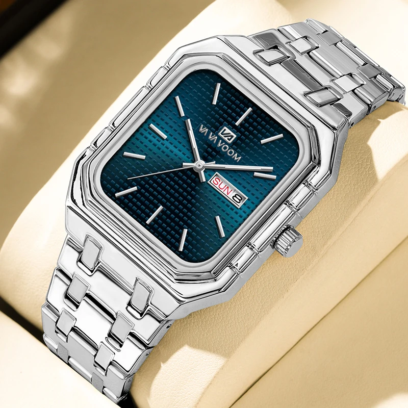 UTHAI New Men's Watch Business Casual Waterproof Luminous Stainless Steel Wristband Rectangular Quartz Watches For Men