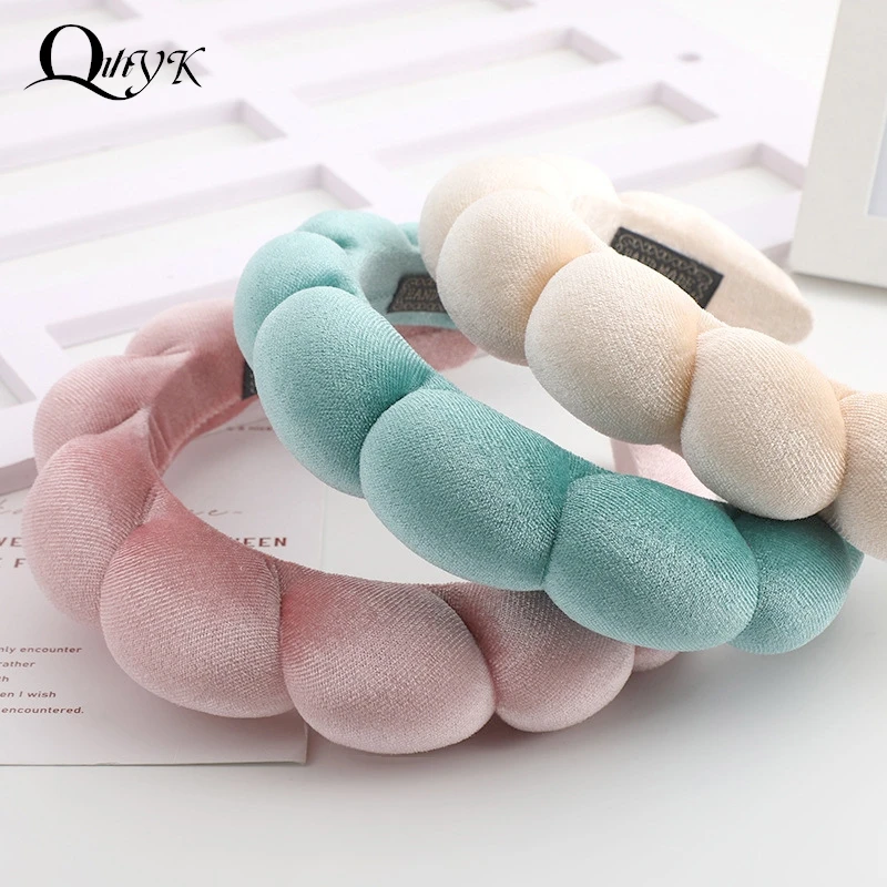 Fashion Solid Color Cloud Sponge Headband Washing Scrunchies Puffy Headband Washing Face Makeup Shower Skincare Hair Band