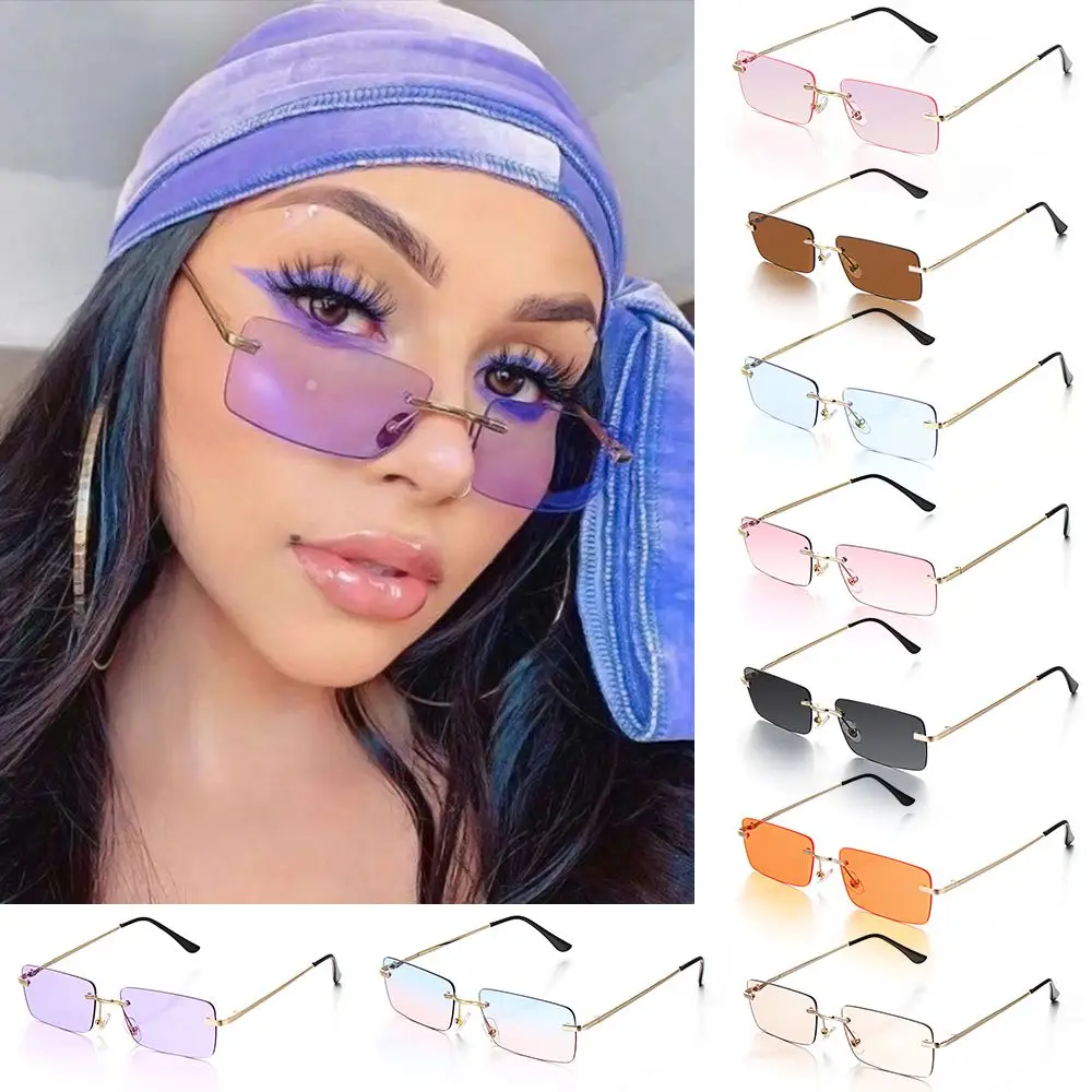 

Luxury Design UV400 Small Retro Rectangle Rimless Women Vintage Sunglasses Gradient Glasses Sun Glasses