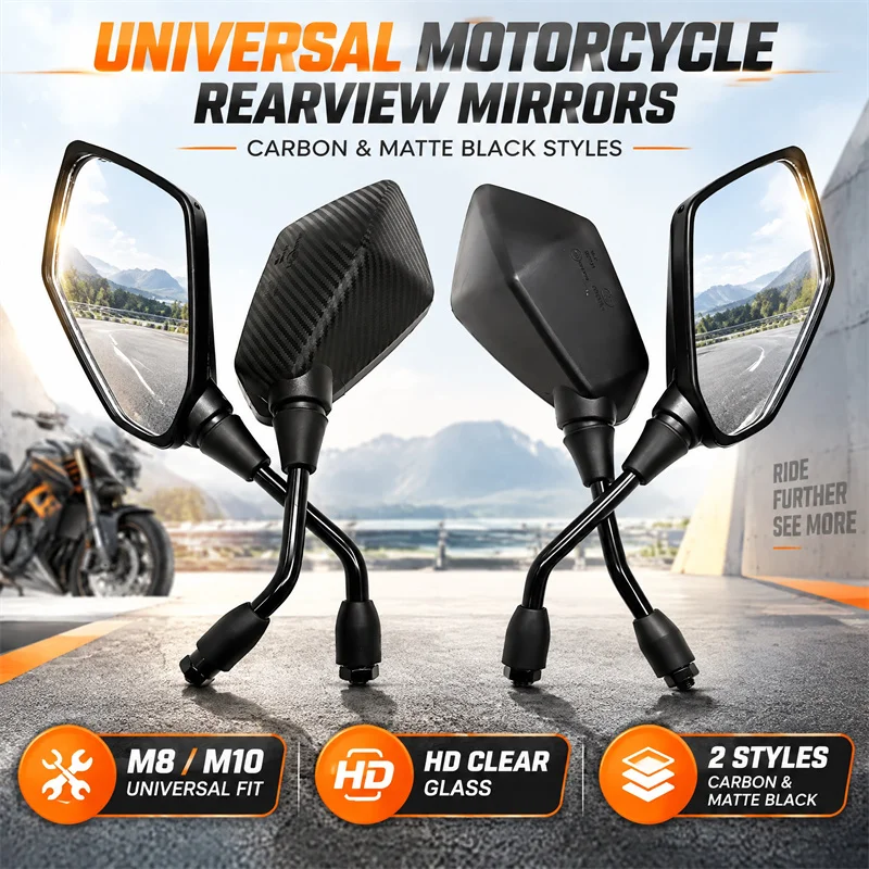 2Pcs/Pair Universial 8mm 10mm New Motorcycle Mirror Scooter E-Bike Rearview Mirrors Electromobile Back Side Convex Mirror