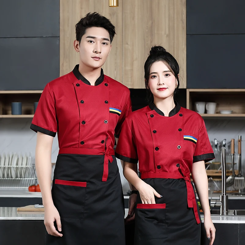 Chef Jacket Short Sleeve Barista Baker Work Uniform Waiter Kitchen Clothes Restaurant Hotel Clothes Kitchen Costume