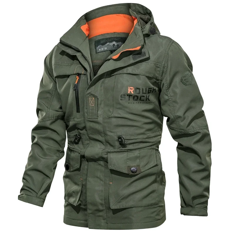 Autumn New Men's Stormtrooper Jacket Medium Long Casual Outdoor Hooded Cargo Coat Casual Men Military Jacket Spring Windbreaker