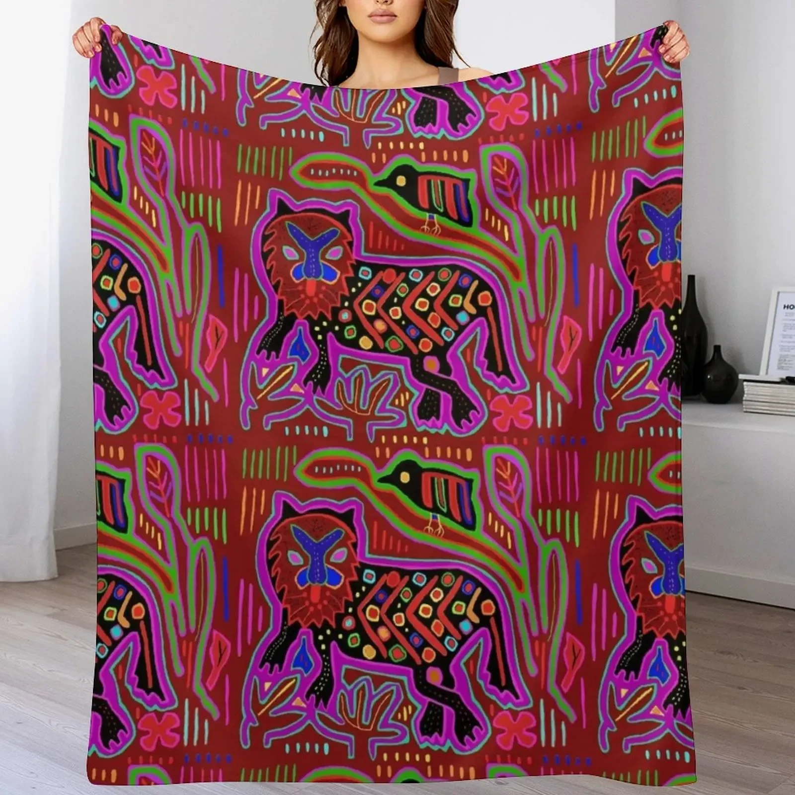 

KUNA INDIAN FELINE Throw Blanket for sofa Softest valentine gift ideas Blankets
