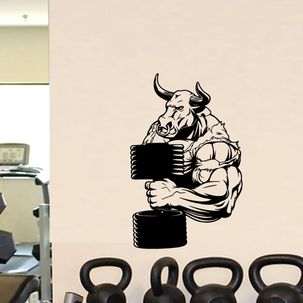 1 pc hot sale hard bull warriors for Fitness room Wall Stickers Creative For gym Vinyl Art Decal  Diy Pvc Decoration Accessories