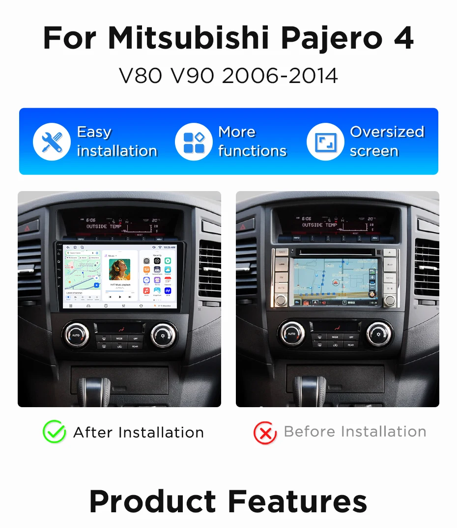 Junsun Wireless CarPlay Android Auto Autoradio für Mitsubishi Pajero 4 V80 V90 2006-2014 Intelligente Systeme DSP SWC RDS GPS FM – Detail 4