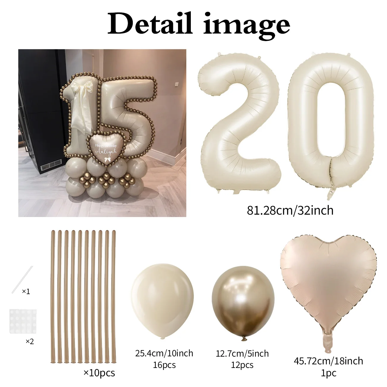 Cremeweißes digitales Säulenballon-Set, 101,6 cm, großer digitaler Ballon, Liebe, Aluminiumfolie, Ballon, Geburtstag, Jahrestag, Dekoration – Detail 10