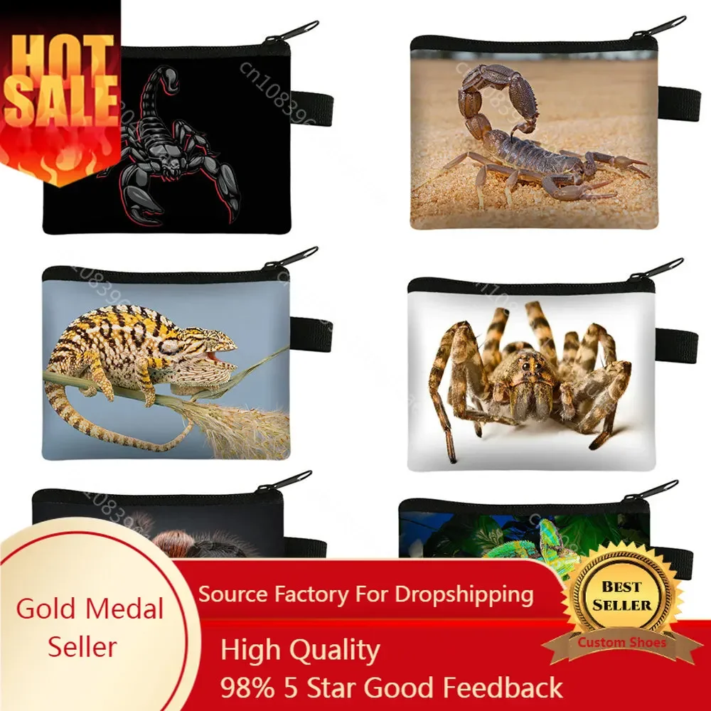 

Reptile Pet Scorpion Spider Lizard Print Coin Purse Leisure Wallet Earphones Key Credit Card Holder Storage Bags Money Coin Bag