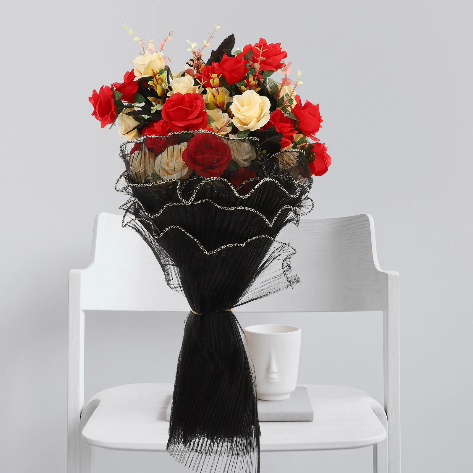 

2Rolls Wave Gauze Mesh Polyester Yarn for Packaging Wedding Decor bouquet wrapping yarn flower packaging
