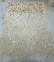 結婚式用のオフホワイト刺繍チュールレース、3Dフレンチメッシュ生地、アフリカのチュールレース、最新、2024