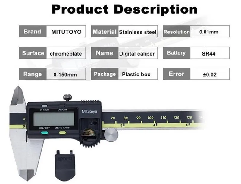 Mitutoyo Vernier Calibre Absolute Digital Calipers 12in 150mm 500-196-20 200mm 300mm Stainless Steel Woodworking Measuring Tools