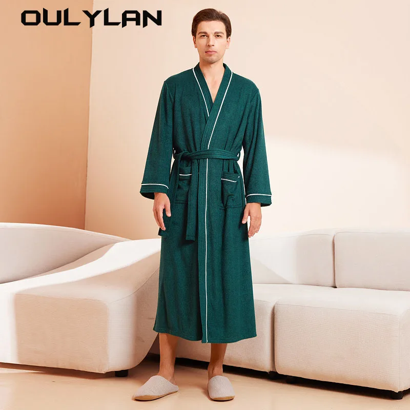 Thin Robe Shower Quick-Drying Bathrobe 2024 Autumn Winter Solid Bathrobe Warm Robe Soft Terry Towel Bathrobe