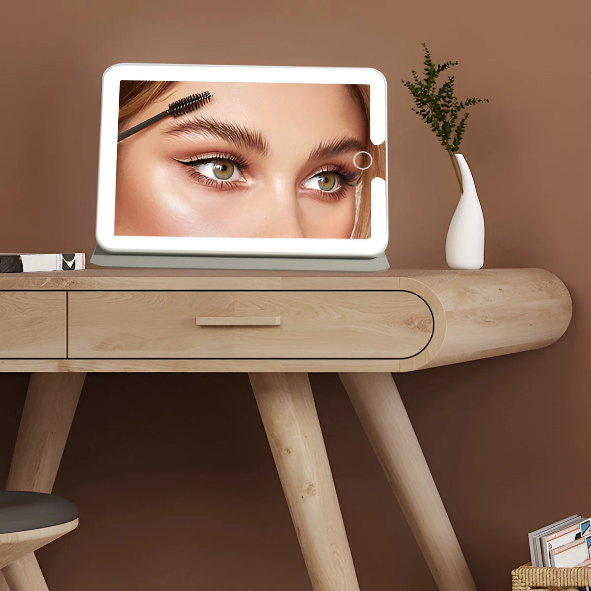 مرآة مكياج للسفر قابلة للطي بإضاءة LED، 3 ألوان، أوضاع إضاءة USB قابلة لإعادة الشحن، شاشة لمس محمولة على سطح الطاولة، مرآة لمستحضرات التجميل باللون الأبيض #4