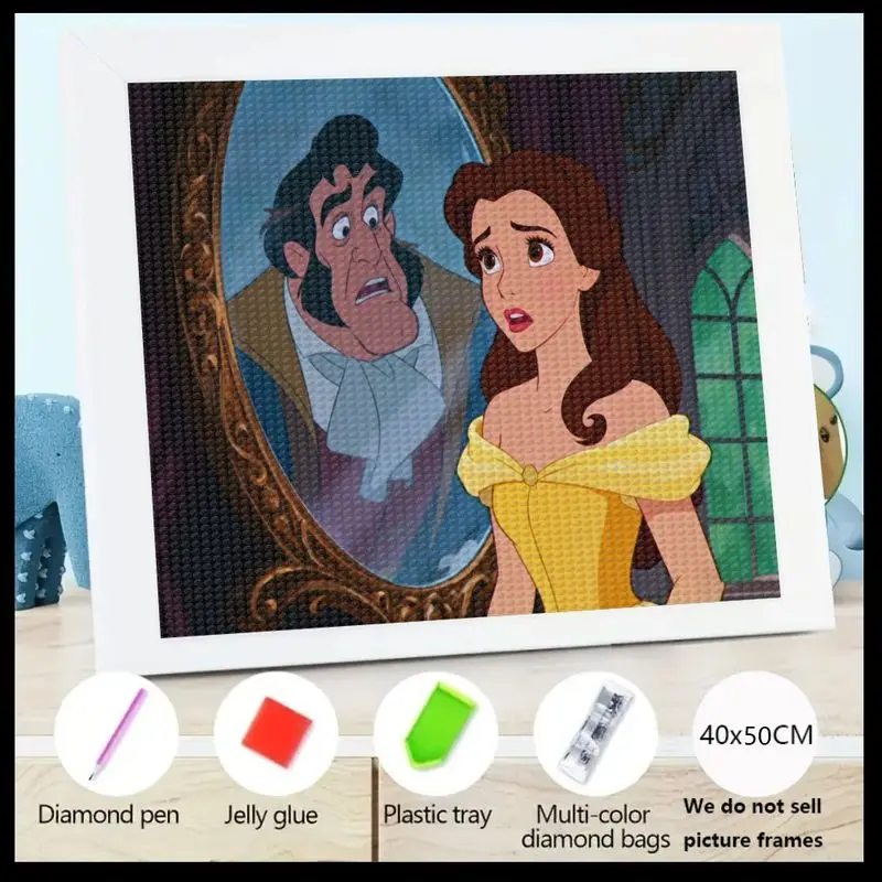 

1 шт. большой 5D набор для алмазной живописи «сделай сам», полная дрель Disney Beauty and the Beast Princess Belle & Gaston в волшебной зеркальной сцены, Rhi