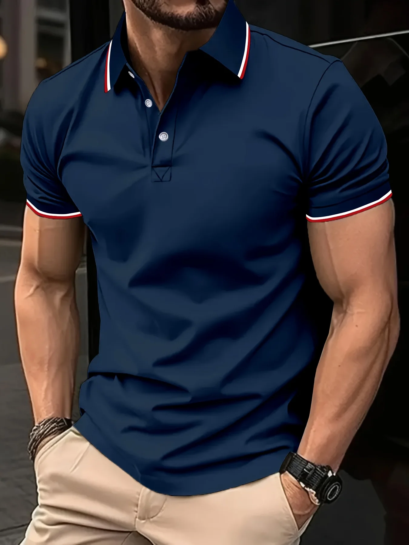 New summer style simple striped patterned short-sleeved POLO shirt for American men suitable for outdoor leisure and fashionable