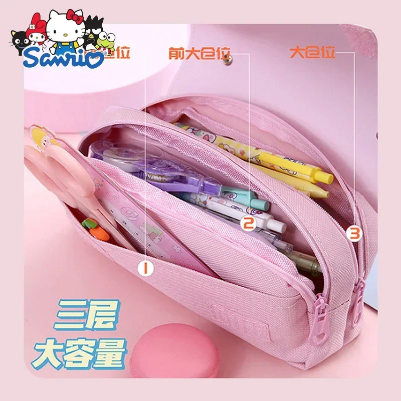 Imagem -03 - Sanrio pu Grande Capacidade Lápis Case Kawaii Cinnamoroll Melody Kuromi Lápis Bolsa Pen Pouch Material de Papelaria Escolar