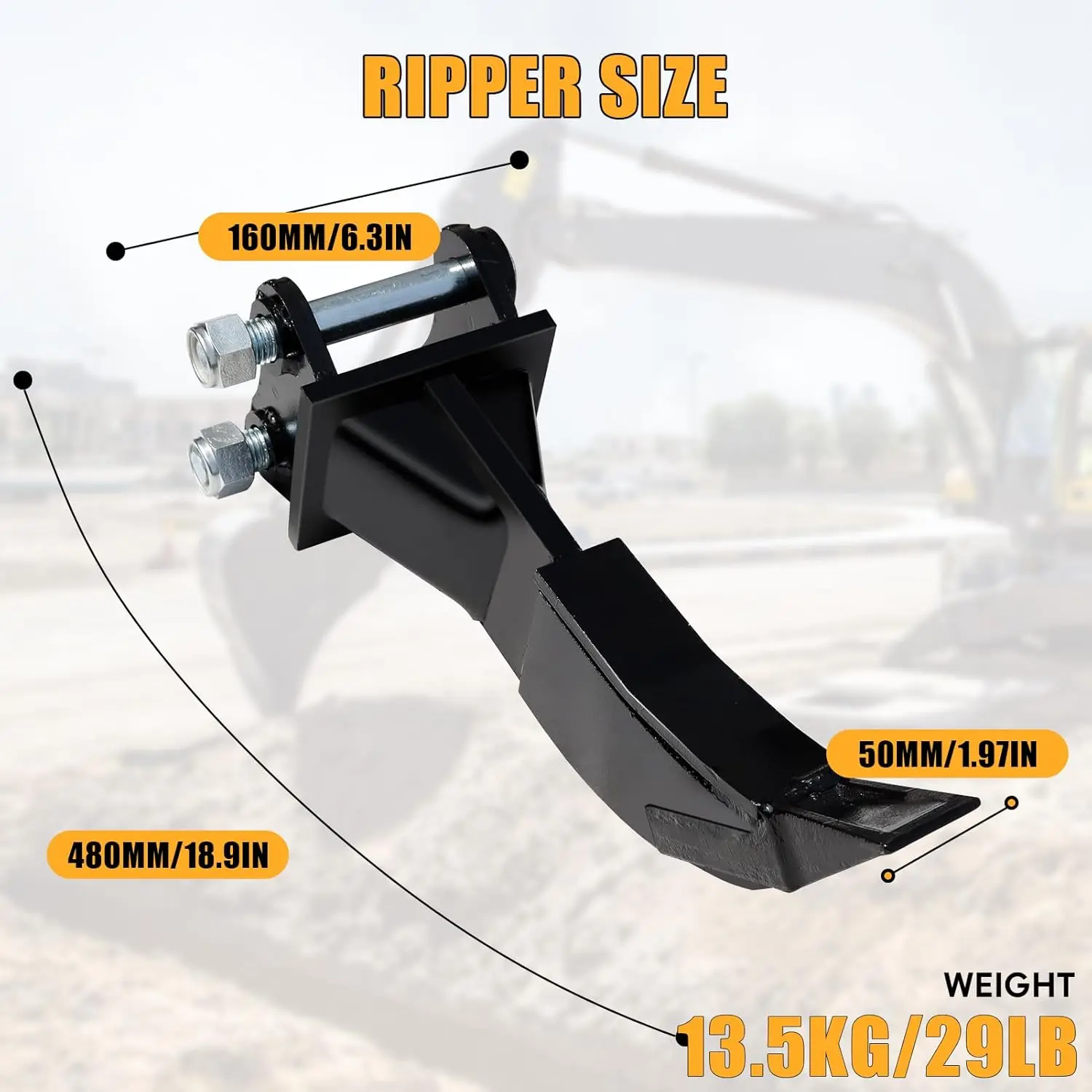 MMS Single Hook Ripper Attachment 3.54in Span 0.98 Hole Diameter For 1-1.5ton Mini Excavators