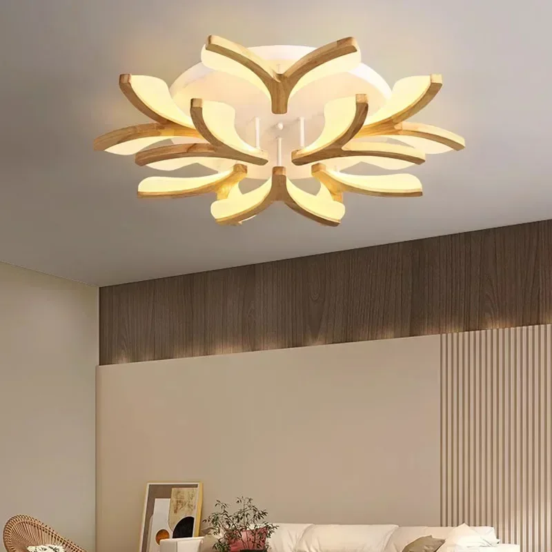 Nordic LED Ceiling Lamp Rubber Wood Log Bedroom Room Simple Modern Solid Wood Living Room Wooden