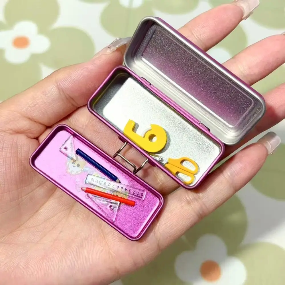 

Double-layer House Pencil Case Ruler Model Scene Decoration Mini Stationery Box Study Decor 1/12scale Miniature Iron Box