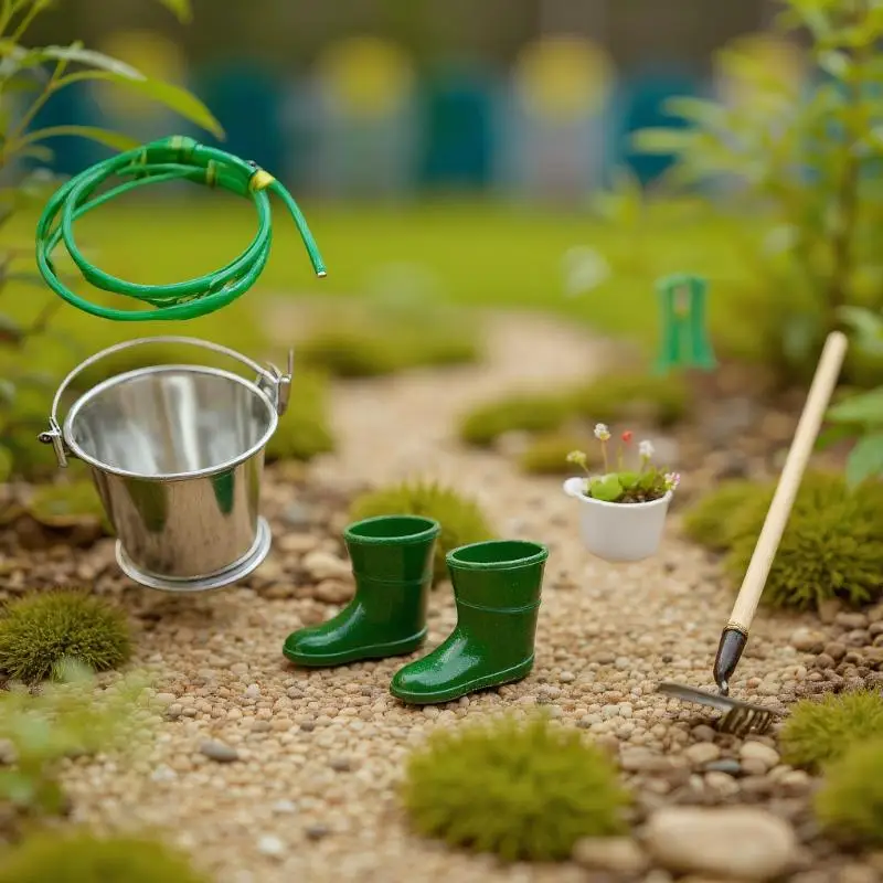 مجموعة واحدة من أدوات بيت الدمى المصغرة مع مجرفة ومجرفة وشوكة ومحاكاة أنابيب المياه للعب في الحديقة الخيالية #3