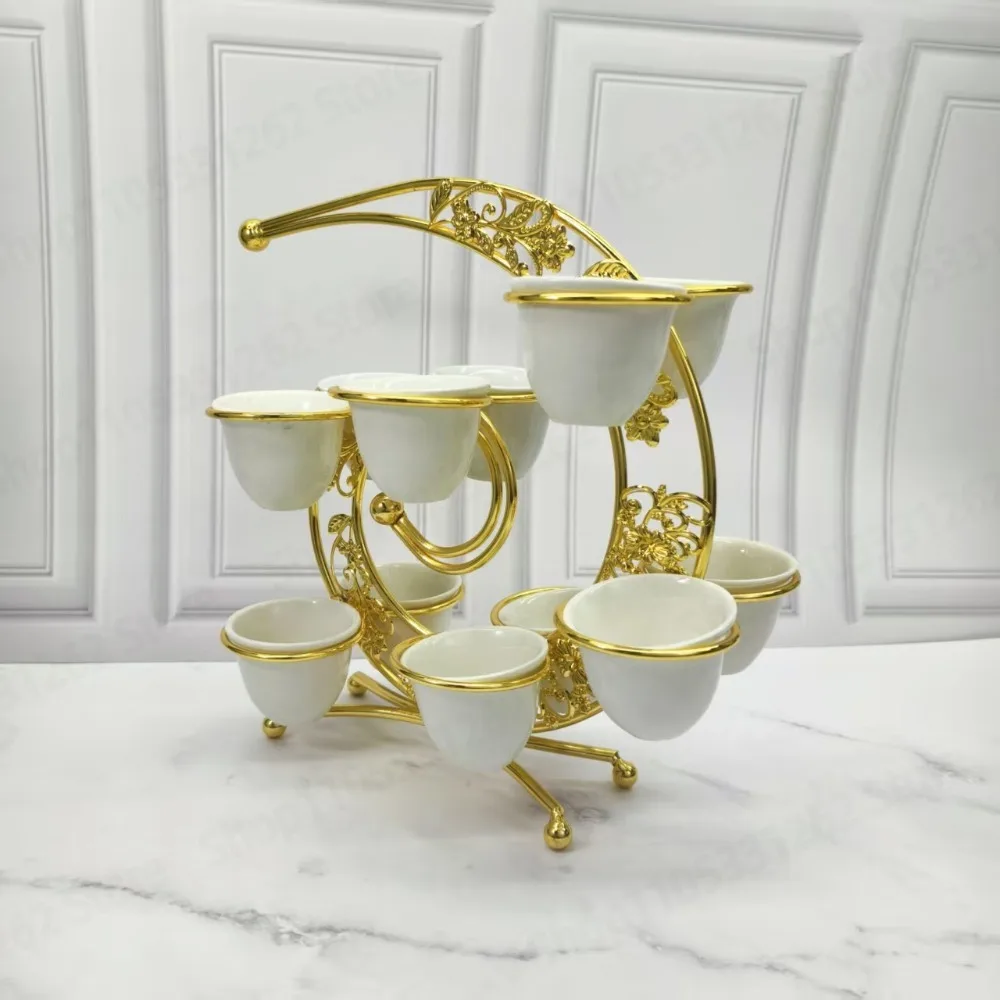 European Metal Wine Set with 12 Cups, Afternoon Snack Tea Wine Water Rack, Wine Glass