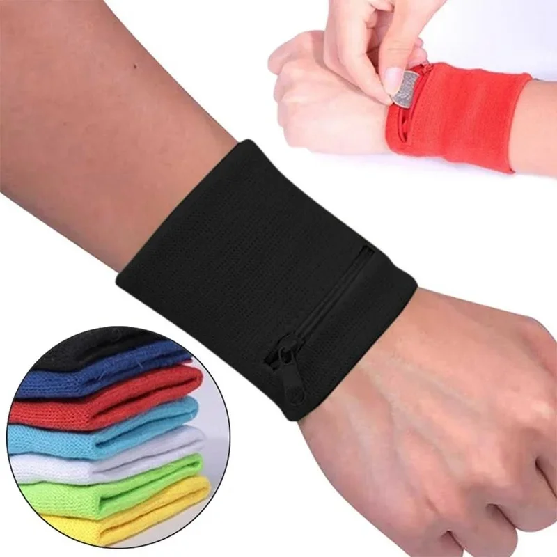 1 Pack Cotton Sports Sweatband Zipper Wrist Wallet Running Basketball Tennis Sweat Wrist Rest Support Wrist Strap