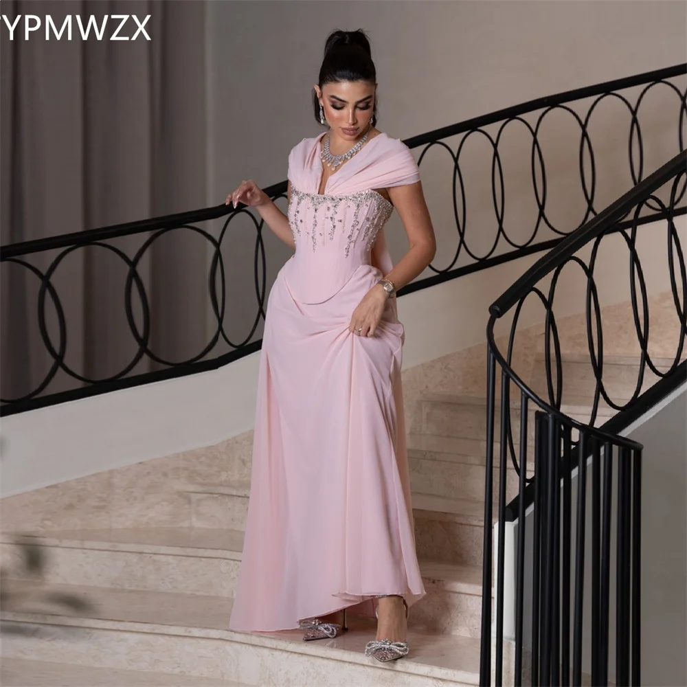 Customized Formal Dress Women Party Occasion Prom Gown YPMWZX V-neck A-line Floor Length Skirts Layered Draped Bead Bespoke Occa