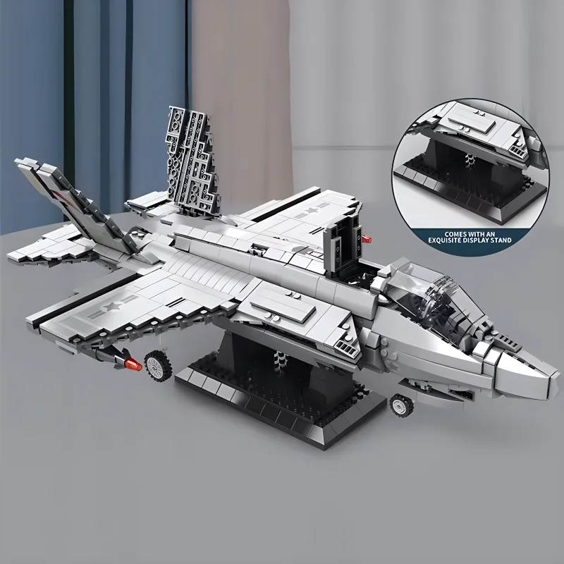 Reobrix 33021 MOC F-35 Lightning II myśliwiec Jet klocki tablica wiórowa samolot bombowiec zabawki modele prezent urodzinowy dla dzieci