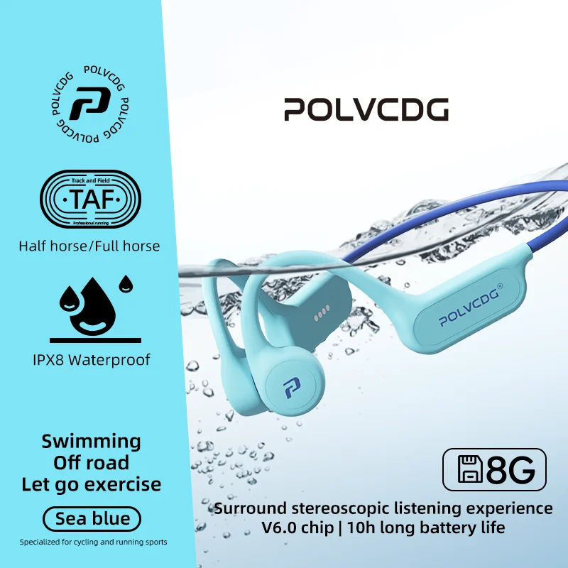 POLVCDG Oordopjes voor zwemmen met beengeleidingstechnologie, IPX8 waterbestendig, 8 GB opslag, Bluetooth 6.0, nieuw model X8, 2026.