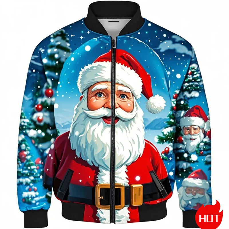 Autumn Fashion 3D Merry Christmas Printing Jacket Cute Santa Claus Xmas Graphic Jackets For Men Unisex Funny Streetwear Clothing