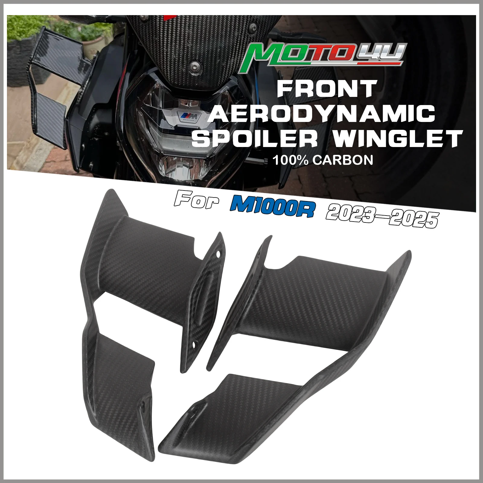 For BMW M1000R M1000 R 2023 2024 2025 100% Carbon Fiber Motorcycle Fixed Wings Spoiler Winglets Set Air Deflector Fairing
