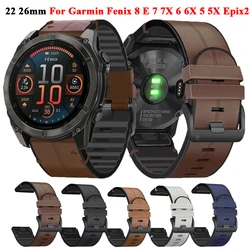 22 26mm QuickFit Leather Silicone Strap For Garmin Fenix 8 E 7 7X 6 6X Pro 5 5XPlus Epix Gen 2/Enduro 3/965 Watch Band Bracelet