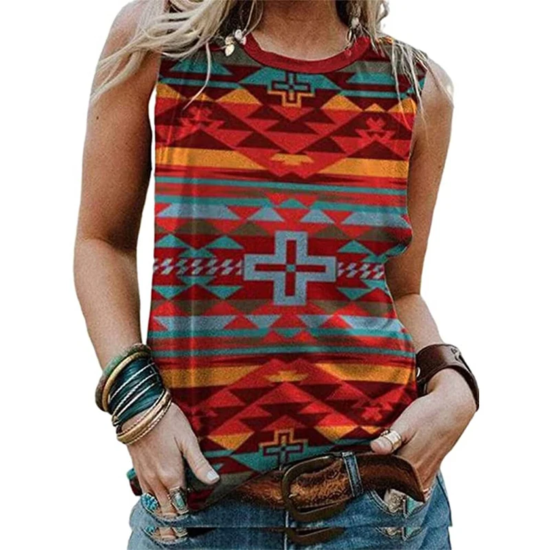 Summer Vintage Western 3D Print Tank Tops Women Fashion Streetwear Oversized O-Neck Vest Off Shoulder Sleeveless Woman Camisole