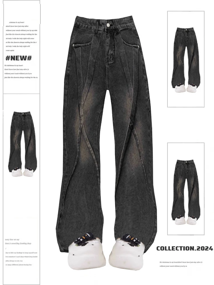 Donne Nero Gotico Jeans Harajuku Y2k Giapponese 2000s Stile Baggy Denim Pantaloni Oversize Jean Pantaloni Vintage Trashy Vestiti 2024