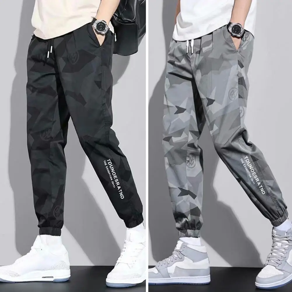 Men Pants Ankle Length Elastic Waistband Wear-resistant Men Sports Pants Camouflage Sweatpants Cargo Pants Anti-dirty