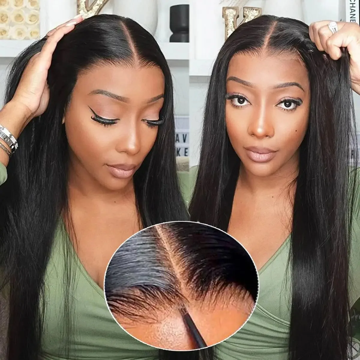 

30 Inch Lace Frontal Human Hair Wig 13x4 HD Transparent 200 Density Straight Lace Front Wig PrePlucked For Black Women