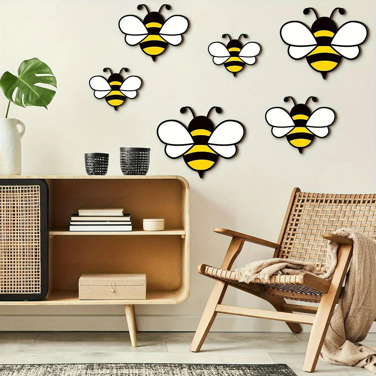6Pcs Cute Bee Wooden Wall Stickers, Nursery Kids Room Wall Art Decor view 4
