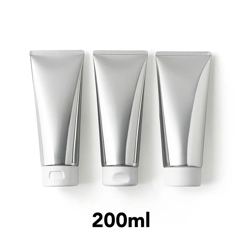 200g Silver Refillable Squeeze Bottle 200ml Empty Cosmetic Container Lotion Hand Cream Soft Tube Aluminum Plastic