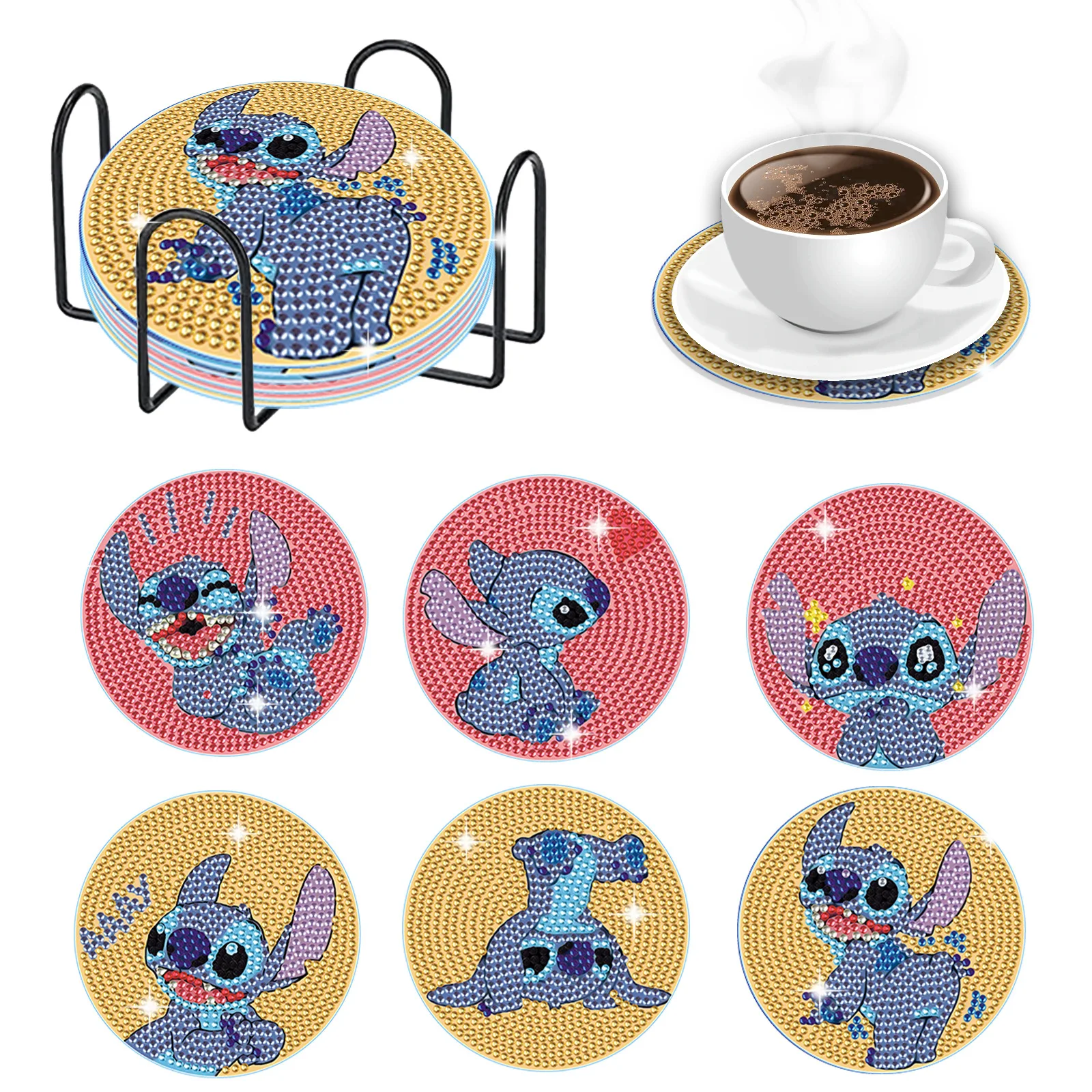 

Master Yoda 6Pcs Rhinestone Studded Coaster Slip DIY Resistant Coasters with Holder Gift Souvenirs Animal Ornament