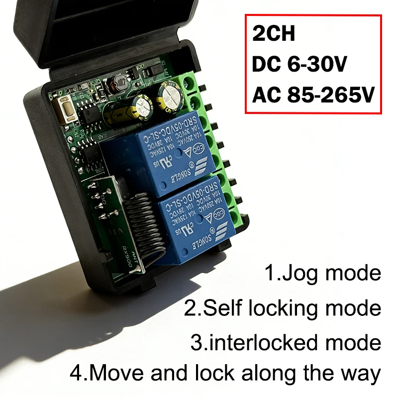 2CH 433MHz Remote Control Universal Wireless Switch 6-30V 85-250V 10A Relay Module For Garage Door Curtain Light LED motor etc