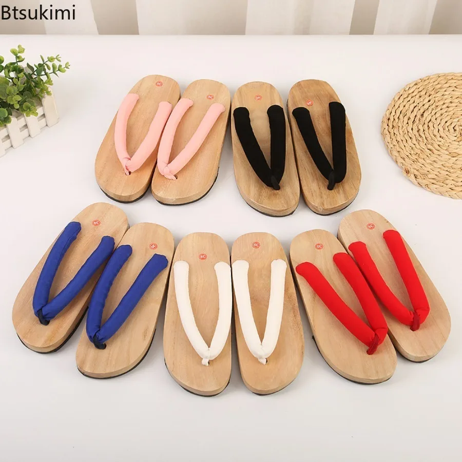 New Men Women Geta Clogs Traditional Yukata Natural Wooden Flip Flops Slipper Halloween Party Cosplay Shoe Summer Sandals Unisex